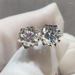 Stud Earrings 18K White Gold Plated Diamond Test Past Total 2 Carat D Color Moissanite Snowflake Silver 925 Original Jewelry