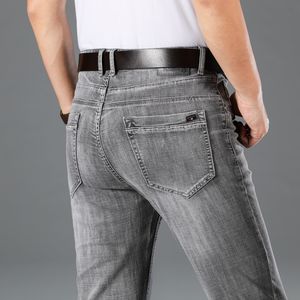 Calça de jeans masculina masculino masculino cinza azul alongamento casual calças de jeans retas solteiras calças machos confortáveis ​​38 40 220923