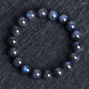 STRAND NATUURLIJKE kralen Bracelet Black Moonstone Labradorite Stretch Flash Blue Bead for Men 8-12mm