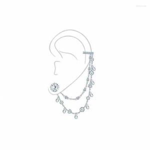 Backs Earrings SLJEL Fashion 925 Sterling Silver Waterdrop Double Chain Ear Bone Cuff With Stud Crystal Clip Earring 1pc For Women Fine