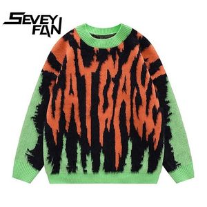 メンズセーターSeveyfan Mens冬のセーターヒップホップニットウェアニットゴス服ゴシックグランジ服ダークアカデミアストリート220923