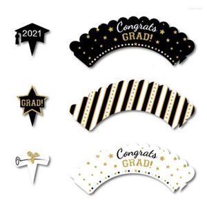 Festliche Lieferungen 12 Stück/Set „Congrats Grad Cupcake Liner Wrappers 2022 Cake Cups Toppers Graduation Party Dekorationen“.