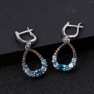 Dangle Earrings Gem's Ballets Sterling Silver925 for Elegant Jewelry Noutral London Blue Topaz Gemstone Drop