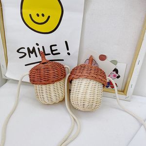 Backpacks Bottle Shape Kids Straw Bag Summer Beach Woven Mini Shoulder Girls Cute Handbag Crossbody Coin Purse for Children Gifts 220924