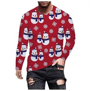 Herren T-Shirts Winter Weihnachten Pullover Cartoon Schneemann Schneeflocke Bedruckt O-Ausschnitt Fit Party T-Shirt Bottoming Top