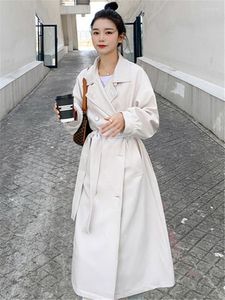 Trench feminina casacos femininos quebra-vento da primavera estilo outono da moda coreana solta cor sólida cor de trespassado selvagem selvagem de mangas compridas