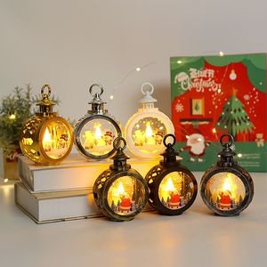 Christmas Emulation Oil Lamp Santa Claus Snowman Light Round Christmas Tree ELK Printing Night Lights Xmas Party Decoration TH0434