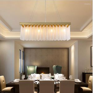 Pendant Lamps Postmodern Crystal Chandelier Gold Luxury Rectangular Restaurant Home Living Room Led Lighting Fixture Vintage