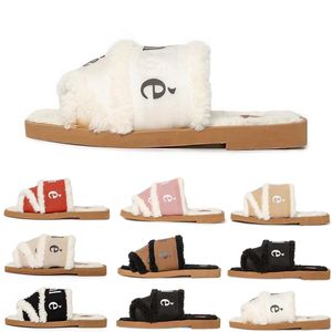 2022 Woody Mules Women Designer Slippers Slides Sandals Fur Canvas Shearling Fashion Flat White Black Sail Woman Beach Pantoufle Winter Slipper Slide Sandal 35-42