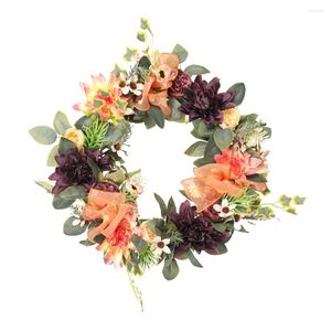 Decorative Flowers 1PC Lifelike Purple Dahlia Garland Door Hanging Simulated Wreath Decor