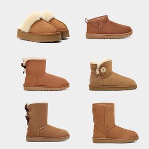 Winter Woman Boots Classic Mini Ankle Snow Booties Flat Heels Warm Mens Boot Real Leather Fur Fluffy Shoes Luxurious EU43