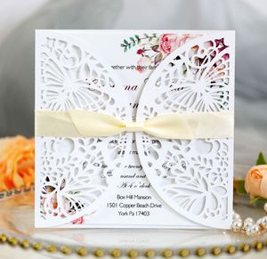 Card de convites de casamento de convites de casamento com corte de casamentos com fita de fita de flor personalizada