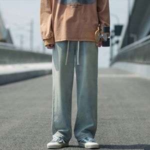 Men's Jeans Streetwear vintage Hong Kong Style Baggy Loose Straight Fashion Japanese Drawstring Trousers Fall Denim Pants 220923