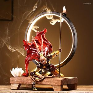 Fragrance Lamps Monkey King Backflow Incense Burner Holder Smoke Waterfall Cone Sticks Zen Lamp Circl For Home Office Decor Gifts