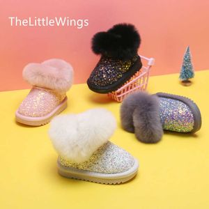 Stivali Stivali da neve da ragazza Nuovo inverno 2021 Moda Scarpe da bambino piatte per bambini Capelli di coniglio Principessa Tenere stivali caldi 0-1-6 anni Od T220925