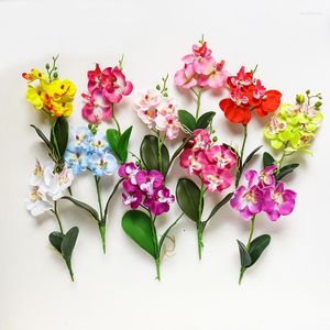 Fiori decorativi Fiore artificiale Phalaenopsis Real Touch Lattice Farfalla Orchidea Flores con foglie Decorazione per ufficio domestico di nozze