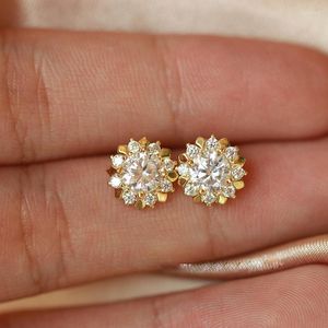 Stud Earrings 14K Gold Flower Lab Diamond Earring Real 925 Sterling Silver Jewelry Engagement Wedding For Women Party Gift