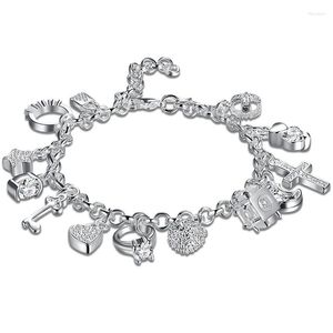 Braccialetti a maglie Bracciale con ciondoli multipli in argento 925 con stelle e croce di luna, regalo per gioielli con ciondoli per feste di nozze da donna