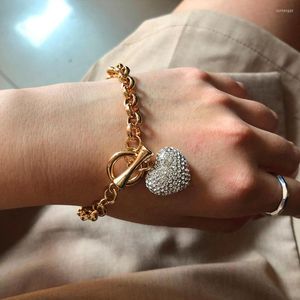 Bracelets de charme Moda Rhineston Heart Bracelet para Women Acessórios 2022 Gold Link Chain Feminino Luxury Jewellery Gift para esposa