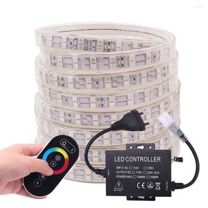 Strips 220V RGB LED Strip Light Touch Remote Control 60LED/120LED Waterproof Tape Lights Change Color EU Home Decoration