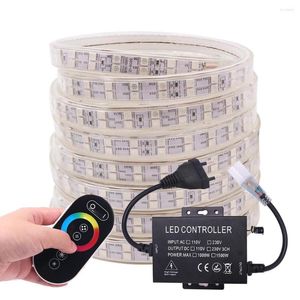 Tiras 220V RGB LED Light Light Touch Controle remoto 60LED/120 Luzes de fita à prova d'água Alterar a cor da EU decoração