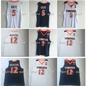 Maglie Uf NCAA Virginia Cavaliers 5 Kyle Guy 12 De'Andre Hunter Maglia da basket UVA College Bianco Blu Taglia S-XXXL