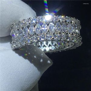 Anelli a grappolo Anello da dito unico Colore argento Fede nuziale di fidanzamento con zirconi cubici per donna Uomo Regalo di compleanno