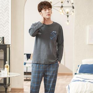 Men's Sleepwear Men Hedging Pajamas Set Full Pure Cotton Male Long-sleeved Autumn Winter Pyjama Loose Home Plaid Tops Pants