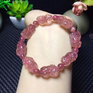 Strand 1 Pc Natural Stone Red Strawberry Quartz Bracelet Animal Pixiu Beads Crystal Healing Fashion Jewelry Gift For Women And Men