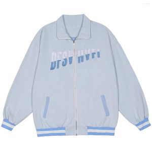 Men's Jackets LACIBLE Zipper Jacket Denim Men Baseball Coat Harajuku Streetwear Letter Embroidery Unisex Varsity Outwear