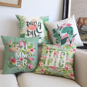 Pillow Tropical Green Plants Flamingo Pattern Case Hello Summer The Nordic Pure And Fresh Home Style Decoration Cover