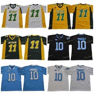 NCAA NDSU BISON COLLEGE 11 CARSON WENTZ JERSEY MEN 노스 캐롤라이나 타르 힐 축구 10 미첼 트 루비 스키 유니폼 UNC 블랙 블루 흰색 녹색