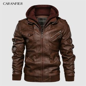 Men's Jackets CARANFIER Mens PU Hooded Jackets Coats Motorcycle Biker Faux Leather Jacket Men Classic Winter Jackets Clothes European Size 220923