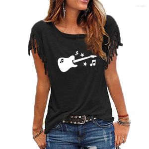 Kobiety T-shirty damskie gitarowe gitarowe muzyka drukowana koszulka bawełniana rękaw śmieszne 2022 letnia tee femme tassel tops