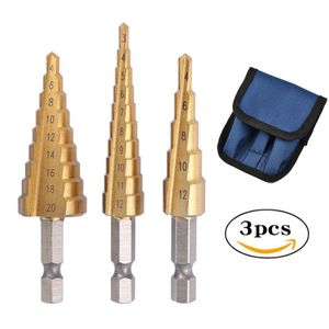 HSS Straight Groove Step Drill Bit Titanium Coated Wood Metal Hole Cutter Core Drilling Tools Set 3-12Mm 4-12Mm 4-20Mm with bag