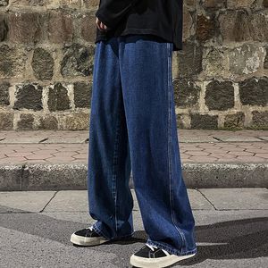 Męskie dżinsy męskie duże luźne proste elastyczne talia sznurka mody Studenci streetwear workowate szerokie nogi dżinsowe spodnie 220923