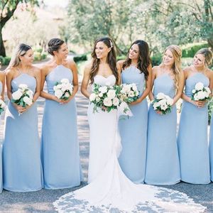 Blu 2023 Light Plus size Abiti da damigella d'onore Halter Chiffon Lunghezza senza maniche per matrimoni per gli ospiti per ospiti personalizzati personalizzati