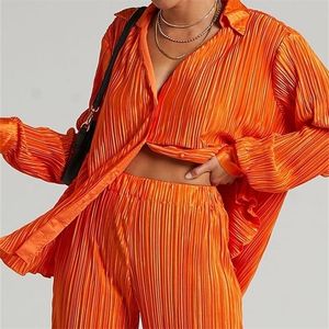 Calça de duas peças femininas calças de camisa feminina de duas peças conjuntos de duas peças de manga longa e calças de perna larga de cintura larga terno de mulher, roupas de mulher 220922