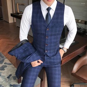 Men's Vests Luxury Men's Check Vest Suit Trousers 2022 Formal Wear Wedding Dress Large Size Casual Business