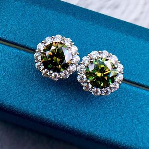 Stud Earrings Silver 925 Original Total 2 Carat Diamond Test Past Brilliant Cut D Color Blue&Green Moissanite Gemstone Jewelry