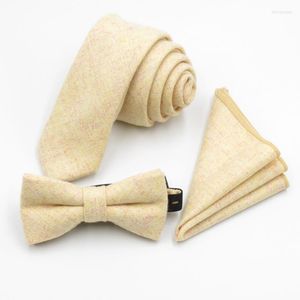 Bow Ties wełna żółta krawat Zestaw Męski Bowtie Pocket Square Strażnik Suit for Men Fashion Party Cravata Akcesoria Gravata