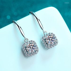 Dangle Earrings High Quality Brilliant Cut D Color Moissanite Square Drop Diamond Test Past Total 2 Ct Gemstone Silver 925