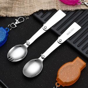 Flatware Sets Stainless Pocket Spoon Folding Spork Portable Outdoor Camping Cutlery Travel Tableware Picnic Hiking Fork