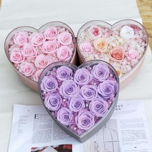 Fiori Decorativi 12 Pezzi Rosa Secca Vera Testa Eterna Con Confezione Regalo A Forma Di Cuore Decorazioni Di Nozze San Valentino Festa Della Mamma