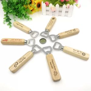 Personalized Wood Bottle Opener Wedding Favors Custom Printing Name&Date Wooden Beer Openers Kitchen Party Giveaways