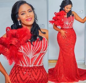 2022 Arabic Aso Ebi Red Mermaid Prompes Promes Sequine Conind Sexy Evening Formal Party Second Prespeption Grentle Getmeding Gowns Платье ZJ788