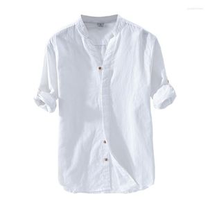 Men's Casual Shirts Men's 2022 Autumn Winter White Long Sleeve Shirt Cotton Linen Retro Style Button Up Social Dress