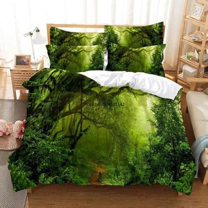 Set di biancheria da letto Modern Green Forest Landscape Stampa digitale Set 3D Fashion Design Giù copriletto Federa 2-3 pezzi Tessili per la casa