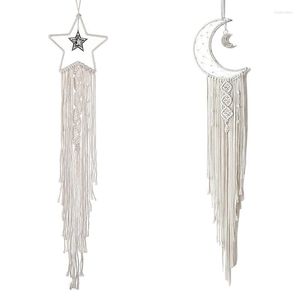 Dekorativa figurer Moon Star Dream Catcher Decor for Home Wedding Kids Baby Bedroom Craft Gift Decoration and LED Light String 2 Pieces