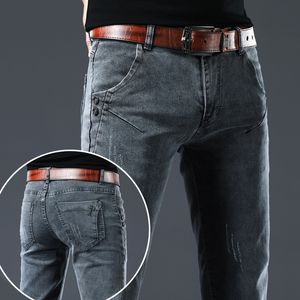 Herr jeans märke kläder män grå elasticitet smal skinny affär casual klassisk utgåva typ bekväma manliga denim byxor 220923
